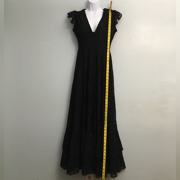 Dresses & Skirts - DALIA MACPHEE Black Sheath Maxi Dress with Flutter Cap Sleeves and Crew Neck